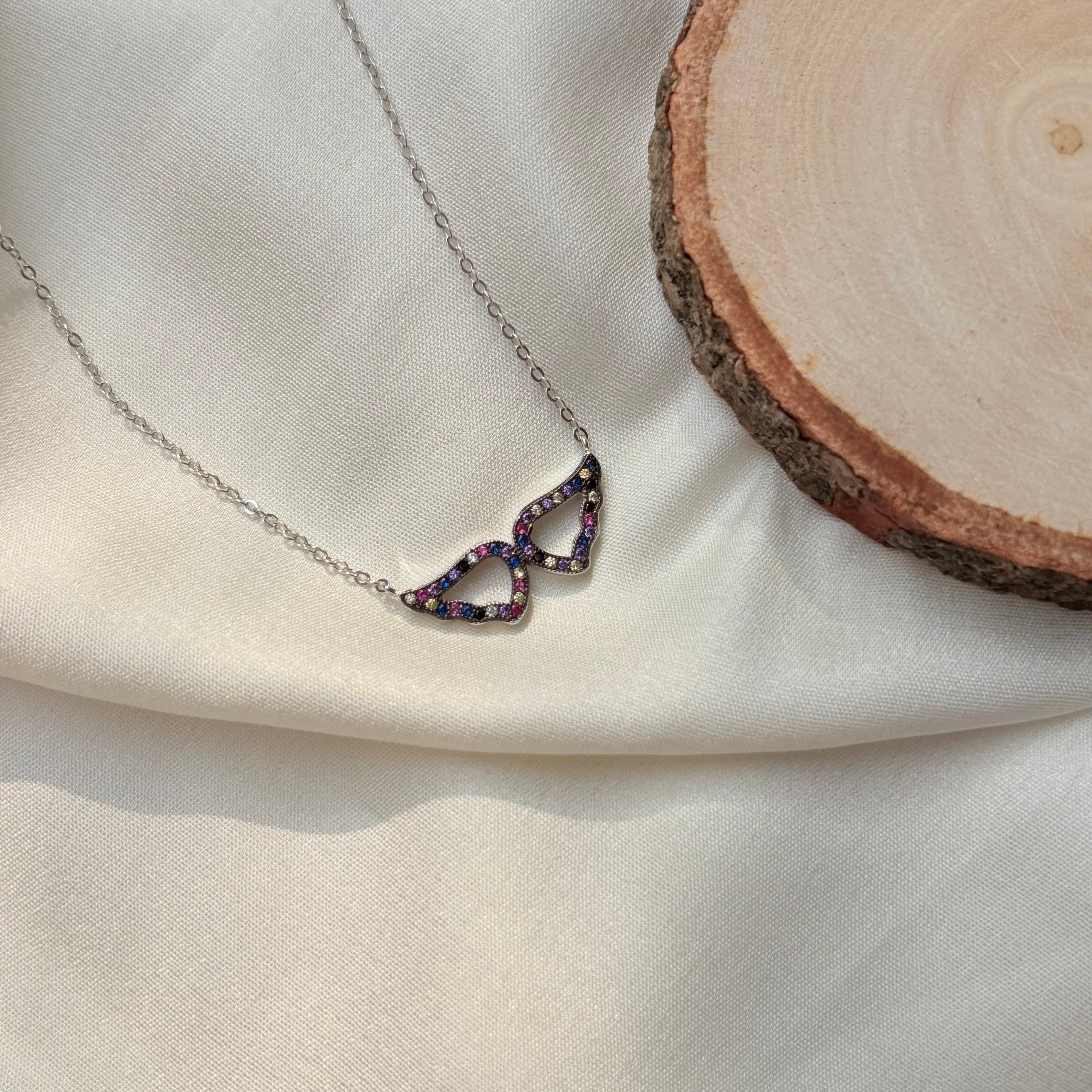 Twin Heart Crystal Silver Necklace