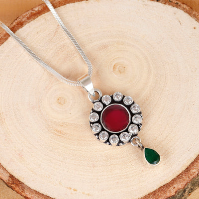 Ruby and Emerald Drop Statement Silver Pendant