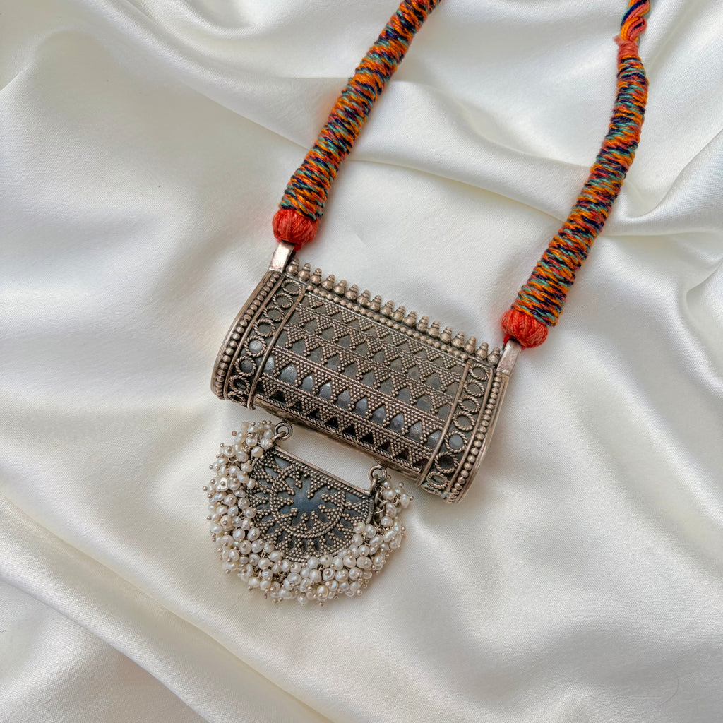 Oxidized Tribal Fusion Silver Necklace for Women