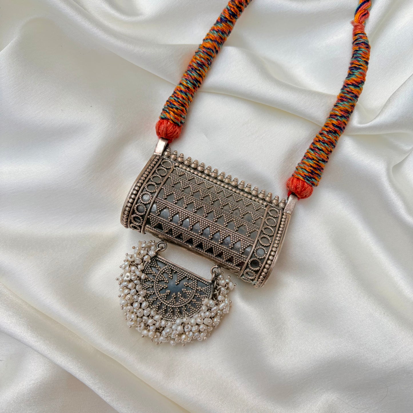 Oxidized Tribal Fusion Silver Necklace for Women