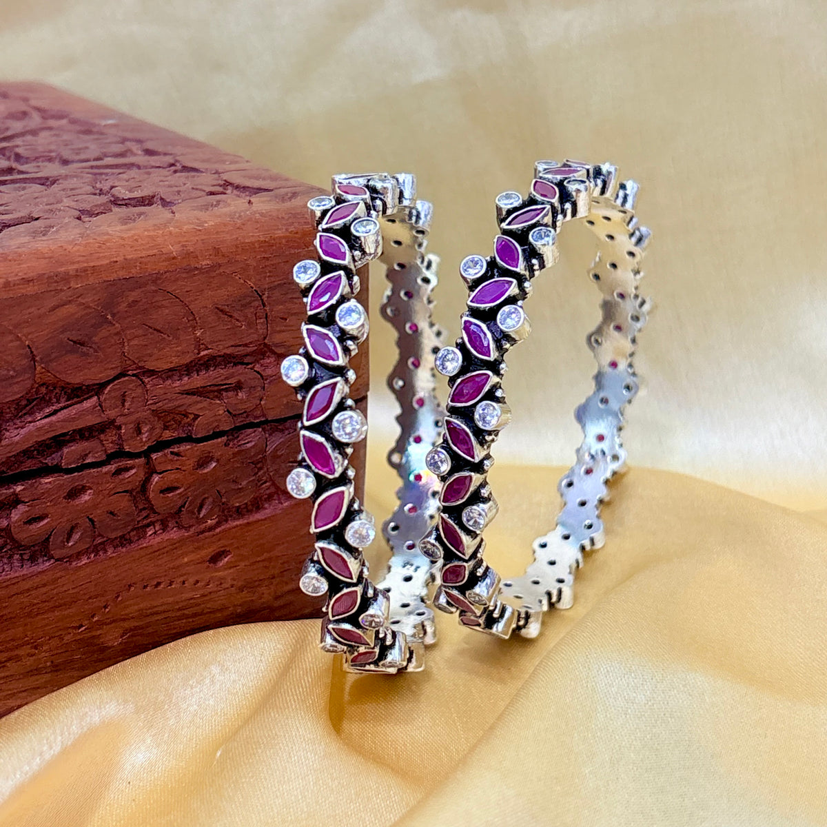 Ruby Marquise Silver Bangle For Everyday