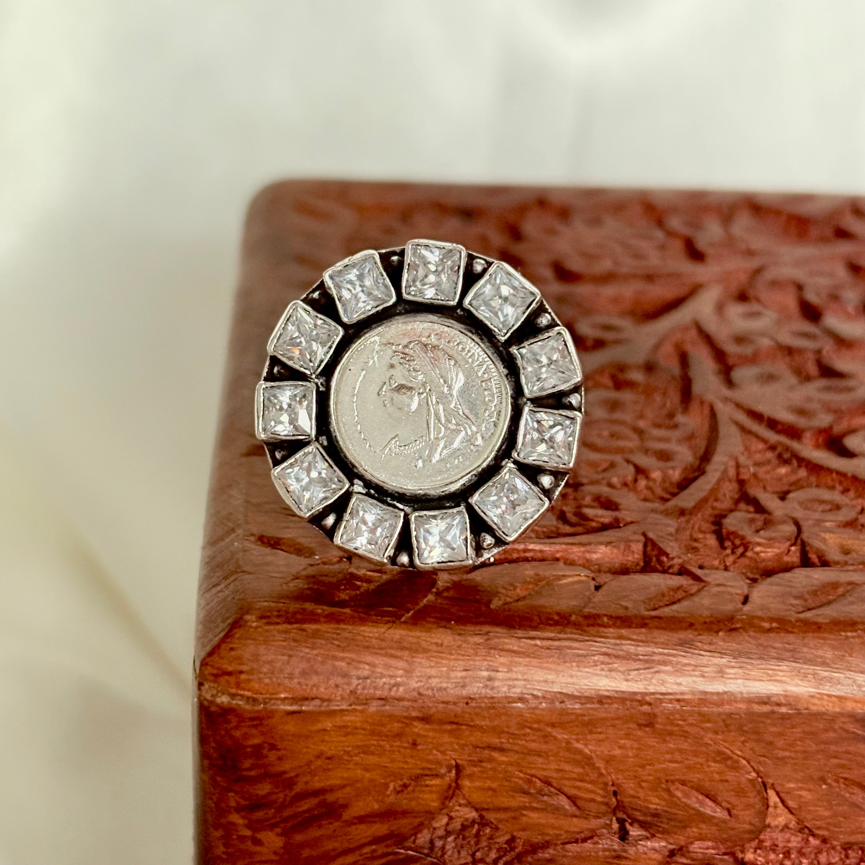 Jashn-e-Rang Silver Coin Cocktail Ring