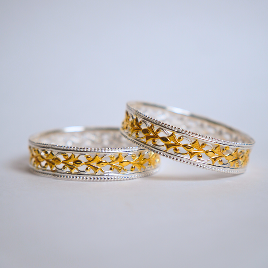Silver Petals Gold Plated Silver Bangle