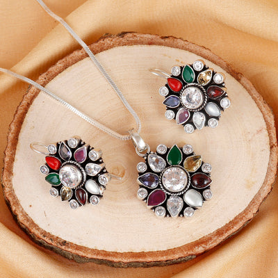 Navratan Silver Eternal Necklace
