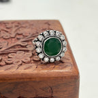 Royal Green Sunburst Silver Cocktail Ring