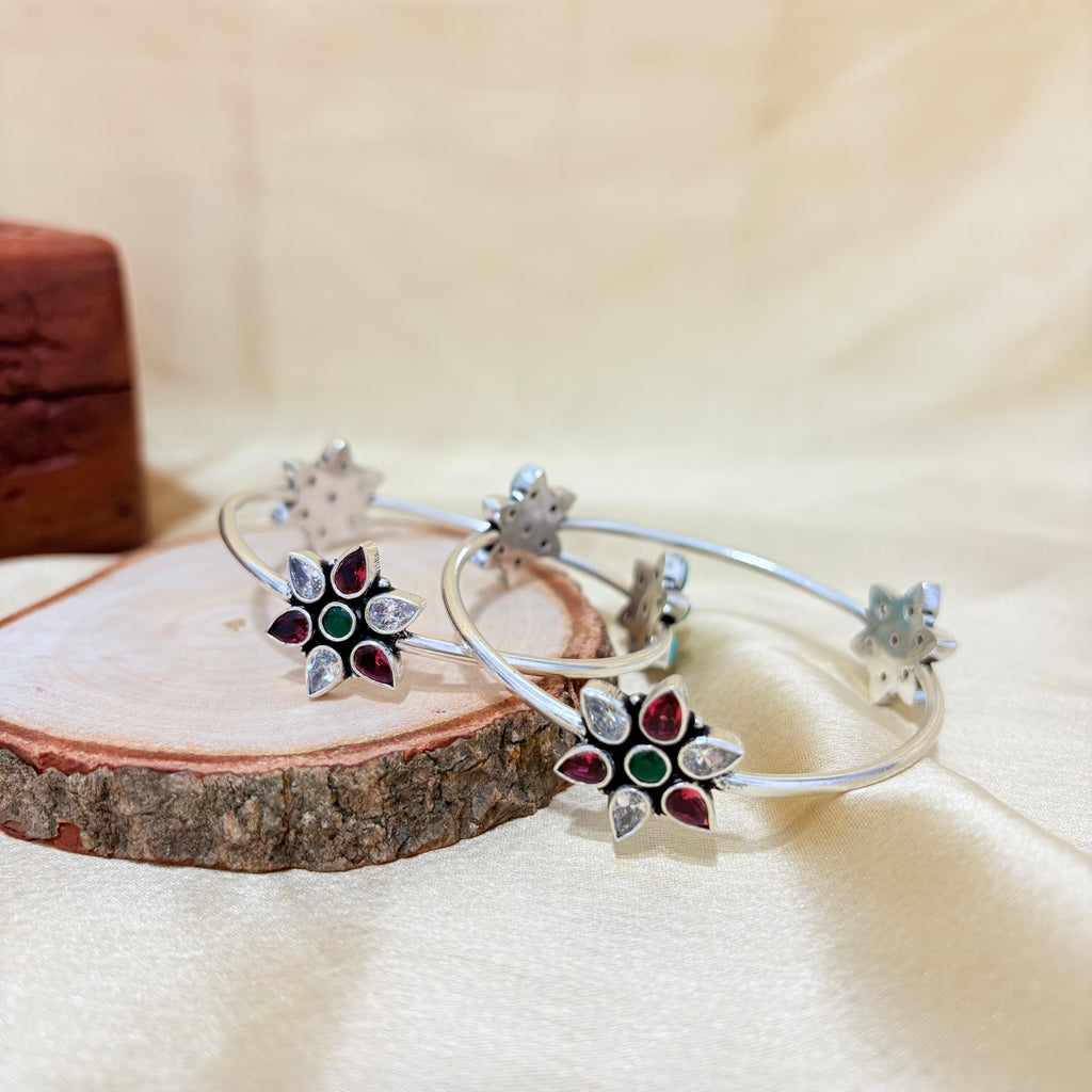 925 Silver Multicolor Floral Everyday Bangle