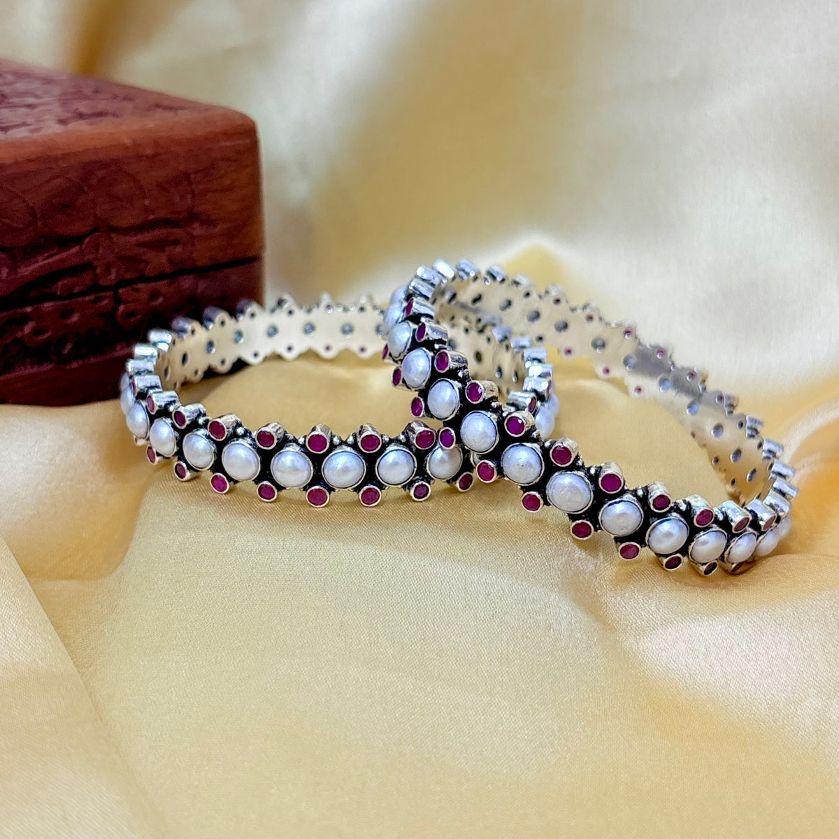 Rang Mahal Pearl Silver Bangle For Women