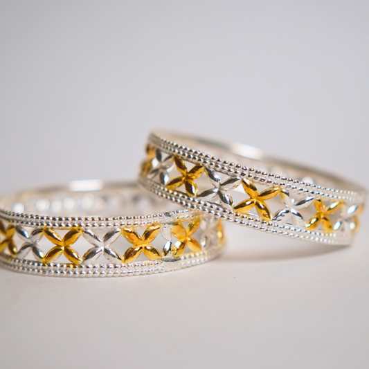 Saaj Leaf Cross Gold Plated Silver Bangle