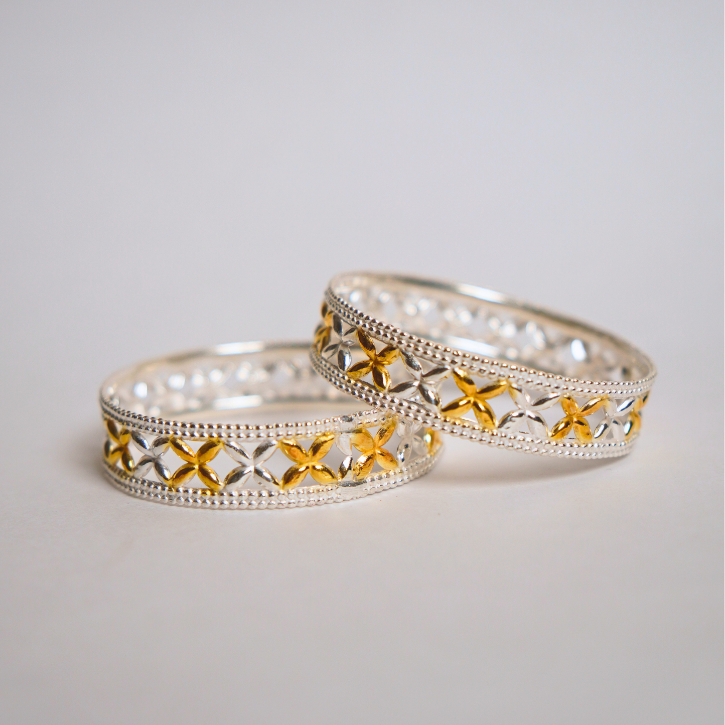 Saaj Leaf Cross Gold Plated Silver Bangle