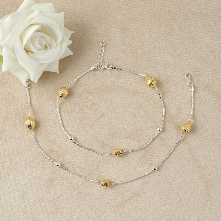 Golden Glow Dual-Tone Silver Anklet