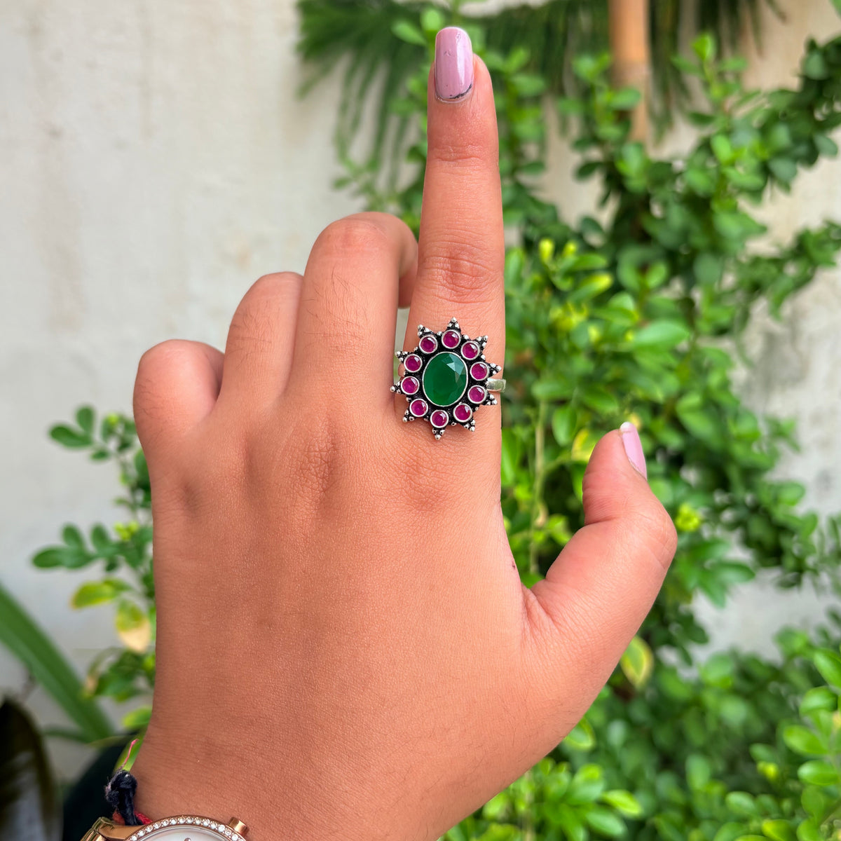Rajputana Heritage Halo Silver Ring