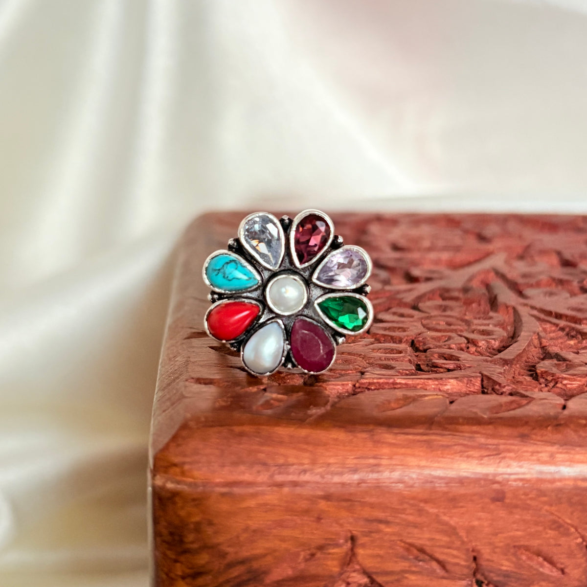 Viral Navratan Silver Ring