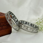 Shubh Swastik Divine Om Engraved Silver Bangle