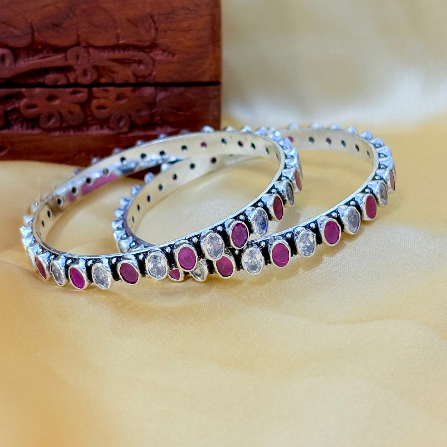 Ruby Oval Shape Silver Bangle