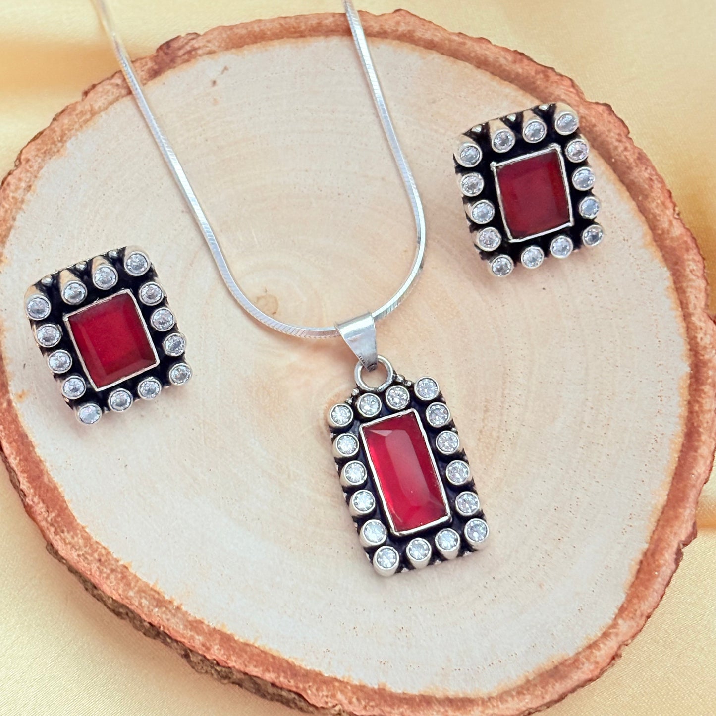 Vintage Red Zirconia Silver Jewelry Gift Set