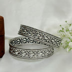 925 Silver Petals Oxidized Silver Bangle