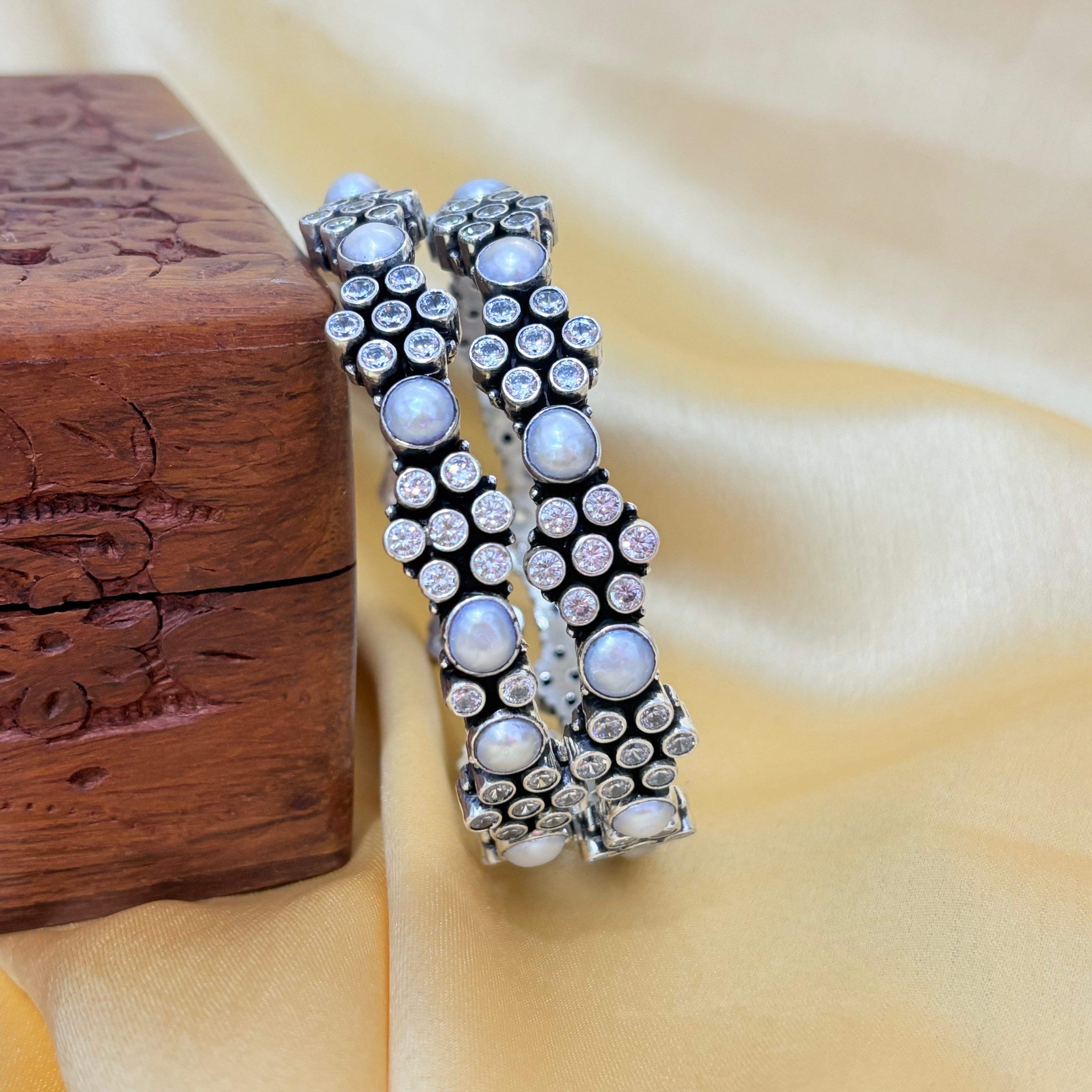 Festive White Stone Silver Bangles