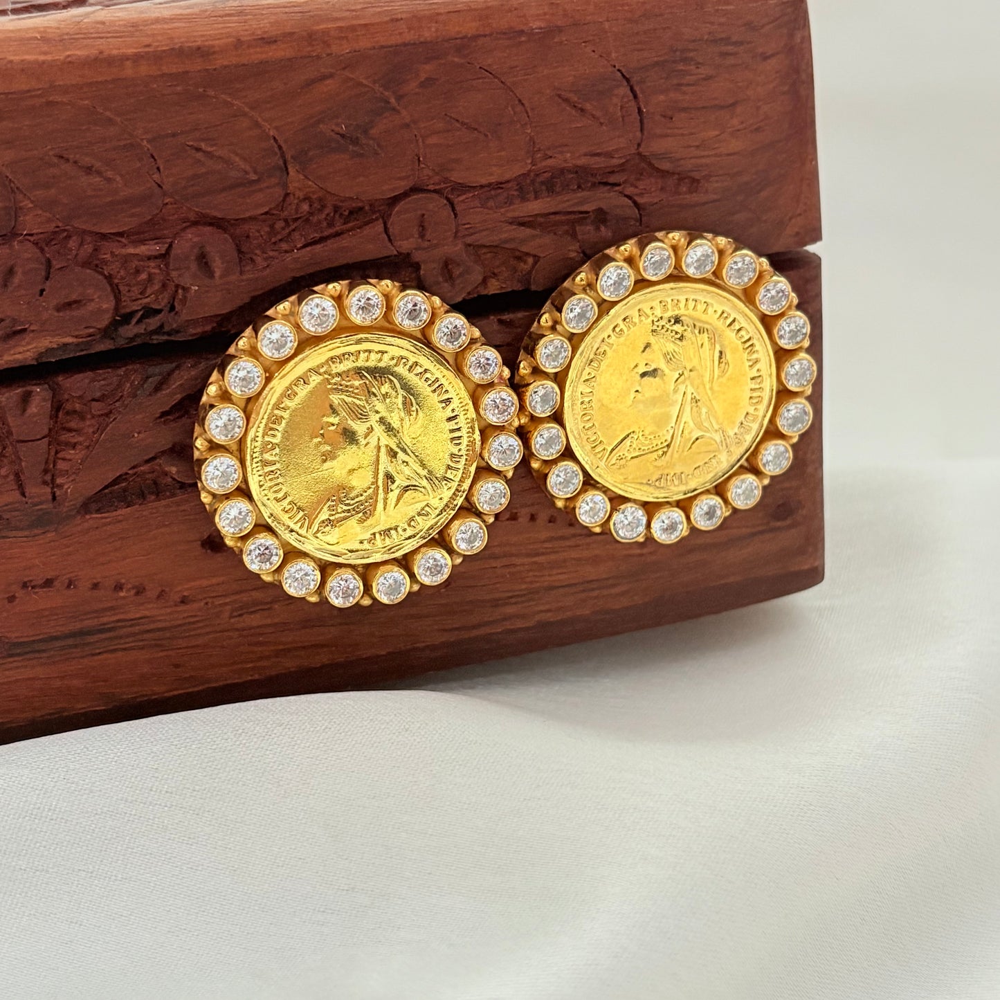 Vintage Empress Gold Plated Coin Earrings