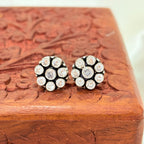 Silver Vintage Floral Halo Stud Earrings