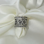 Oxidized Silver Floral Band Ring
