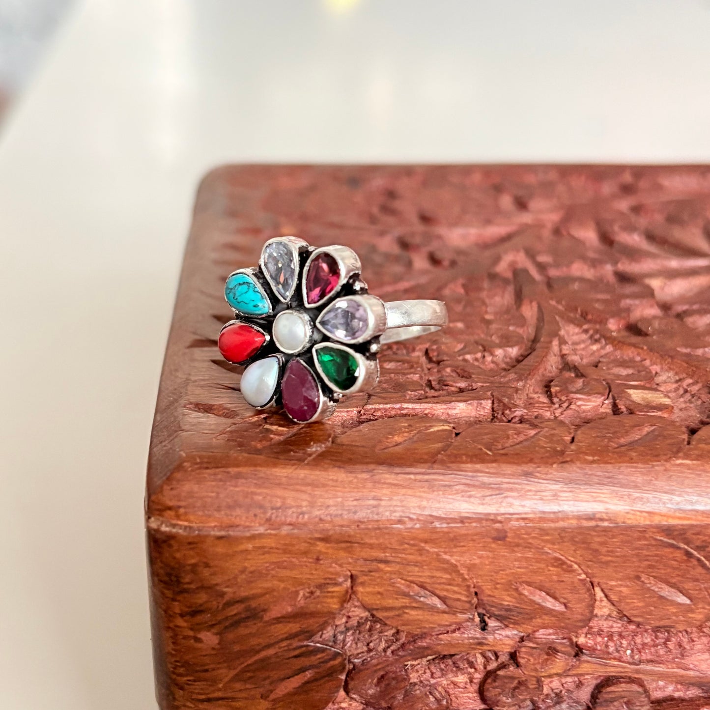 Viral Navratan Silver Ring