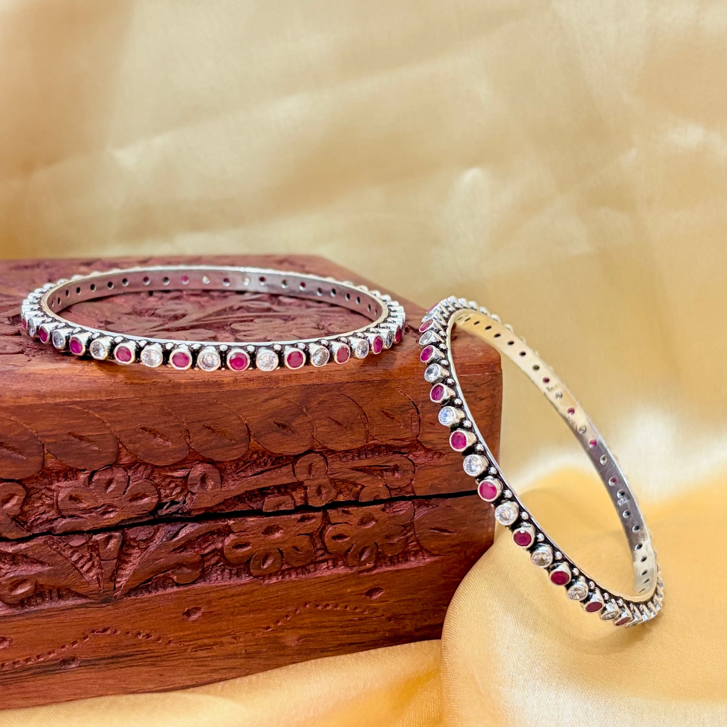 Ruby Round Gemstone Silver Bangle