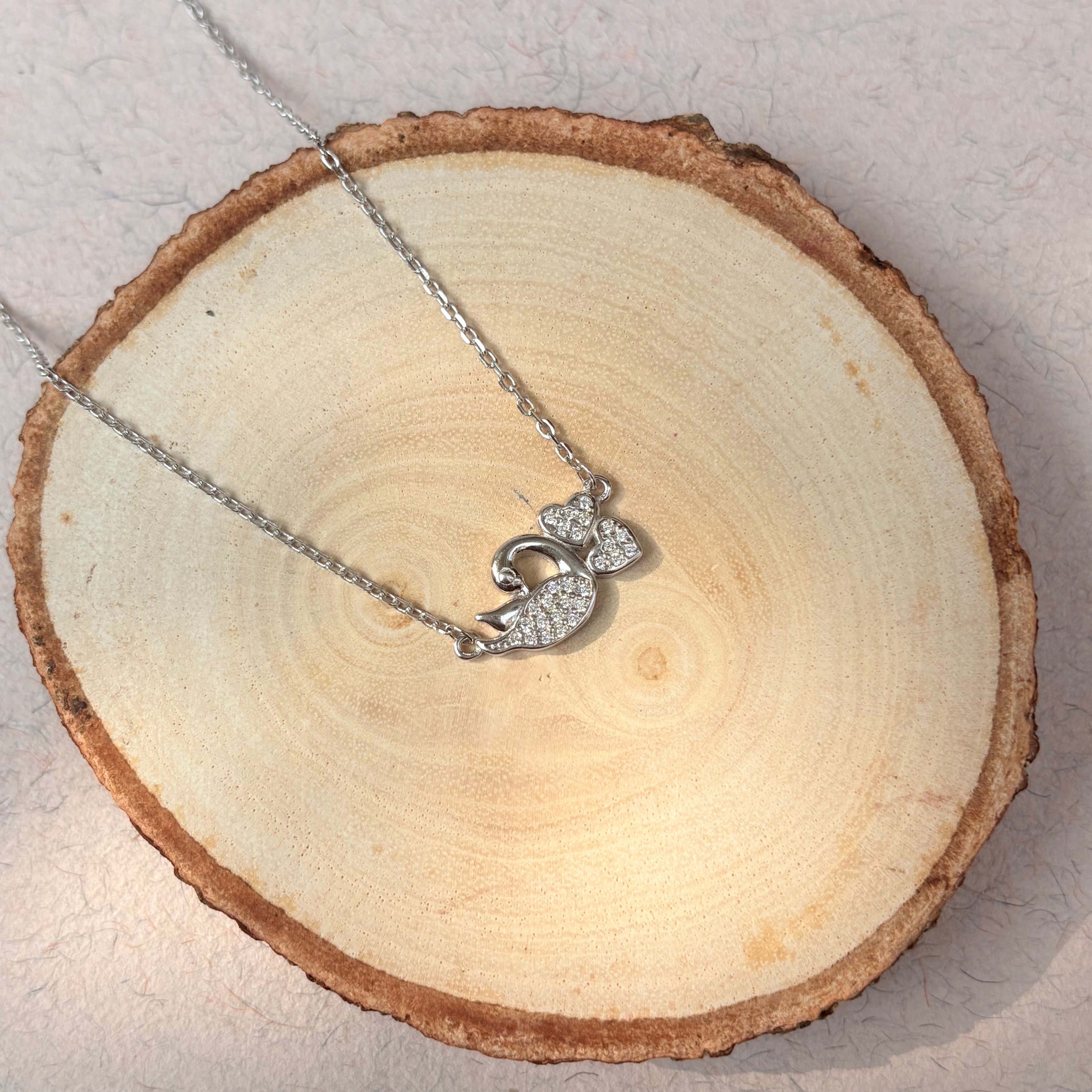 Sparkling Pavé Swan Heart Silver Necklace