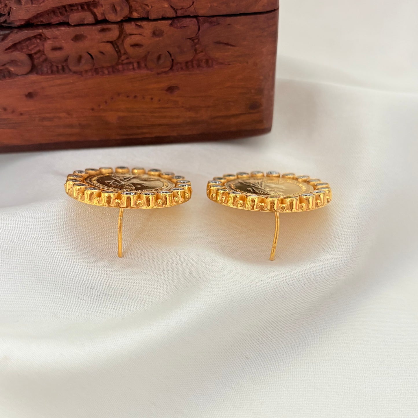 Vintage Empress Gold Plated Coin Earrings