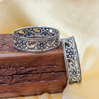 Lotus Grace Oxidized Silver Bangle