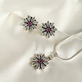 Handcrafted Oxidized Silver Ruby Floral Jewelry Set