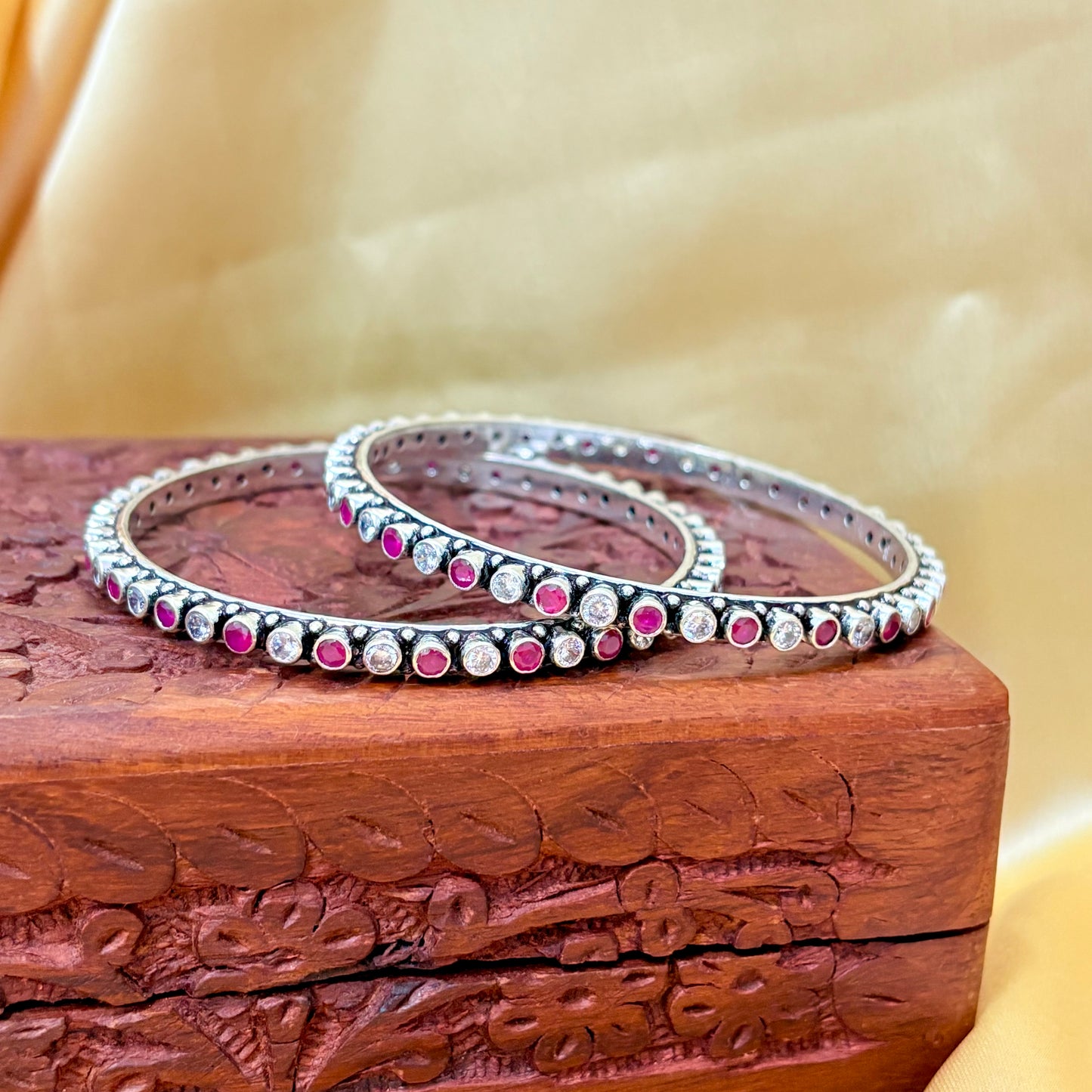 Ruby Round Gemstone Silver Bangle