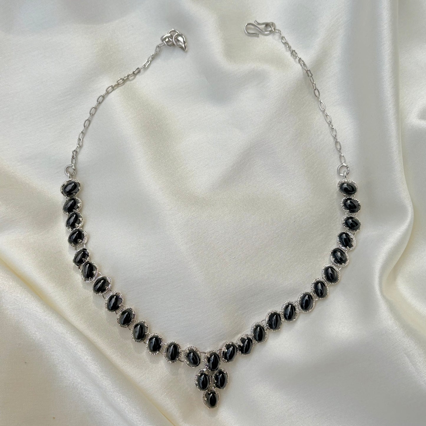 Handcrafted Black Onyx Sterling Silver Floral Necklace