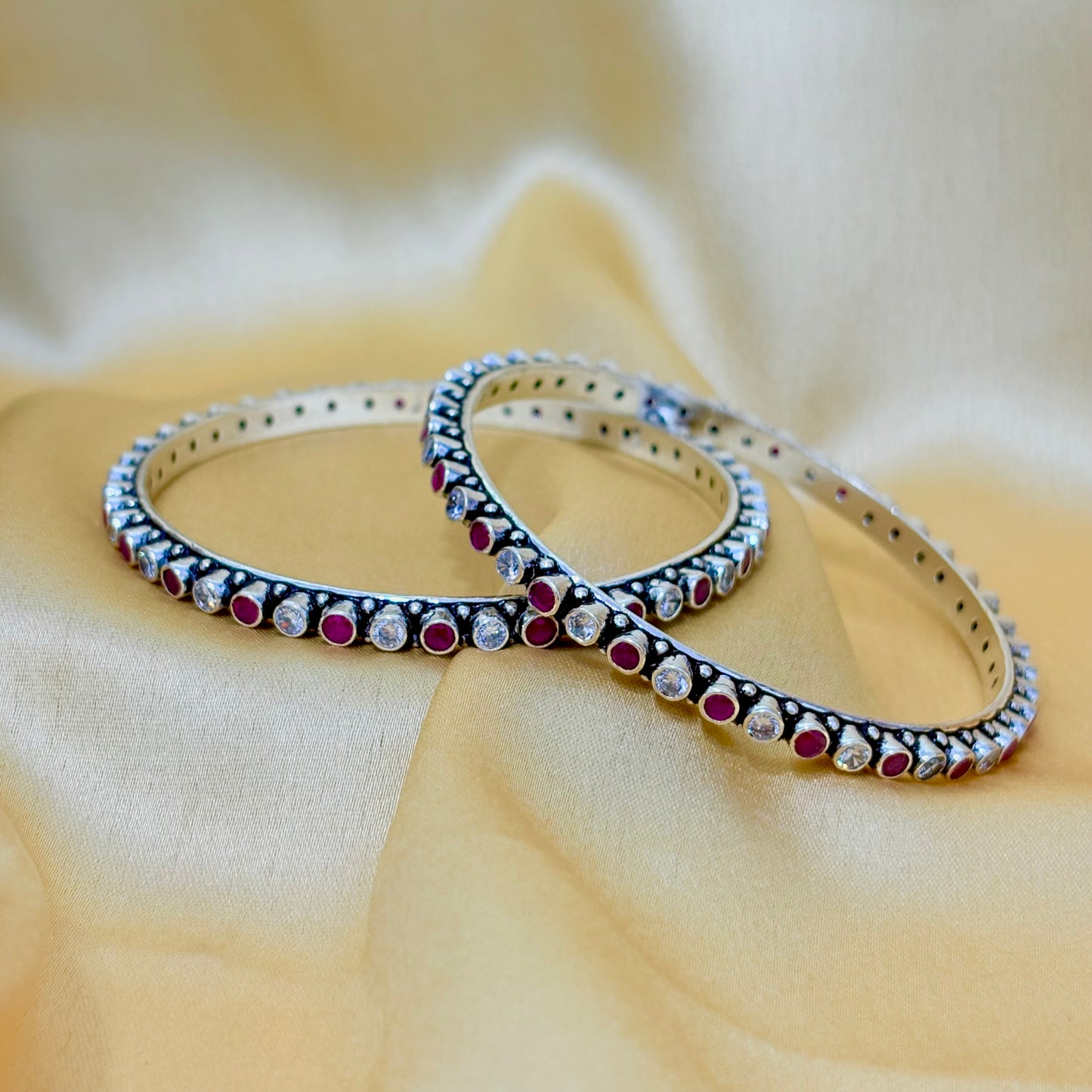 Ruby Round Gemstone Silver Bangle