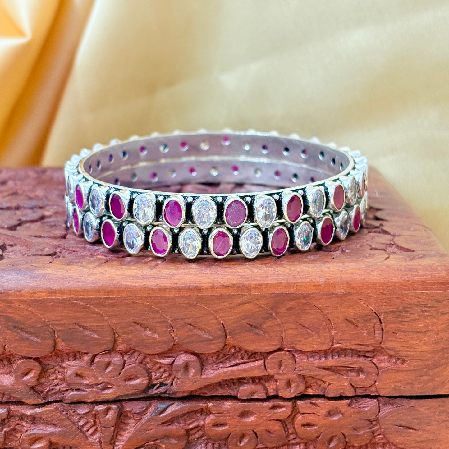Ruby Oval Shape Silver Bangle