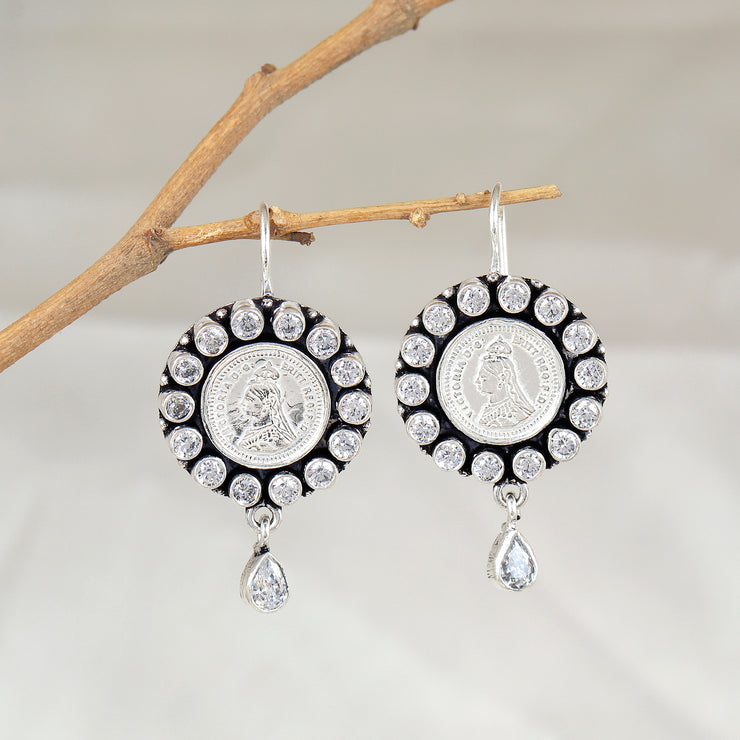 925 Silver Coin Drop Heritage Loop Earring