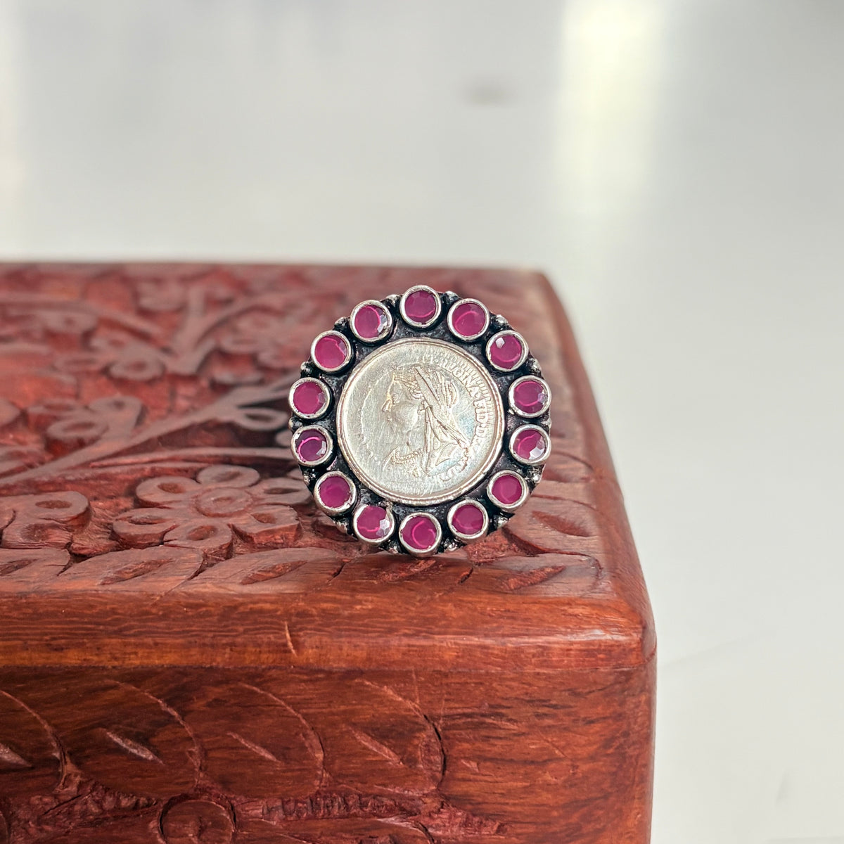 Ruby Silver Coin 925 Silver Ring