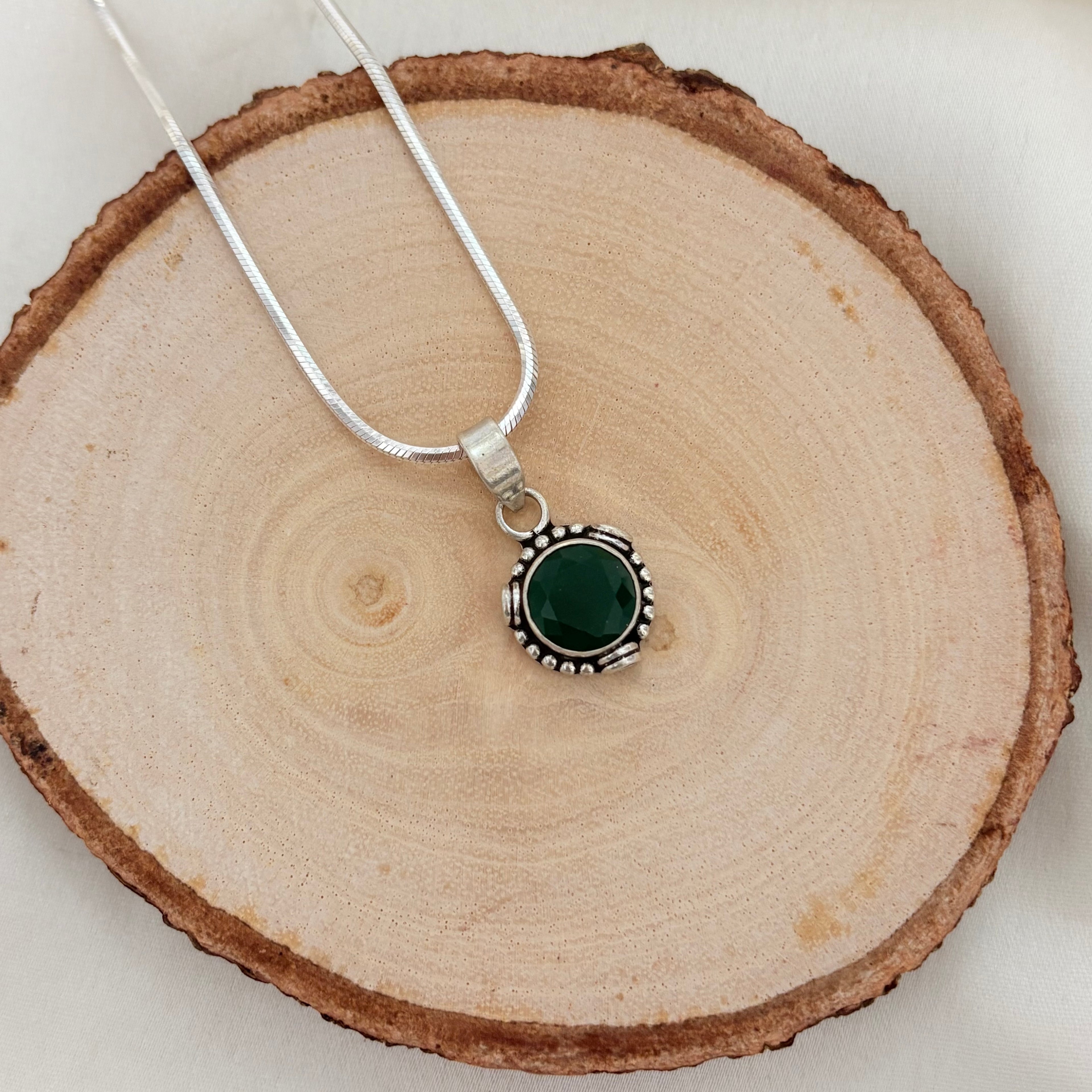 Handcrafted Sterling Silver Pendant with Deep Forest Green Onyx