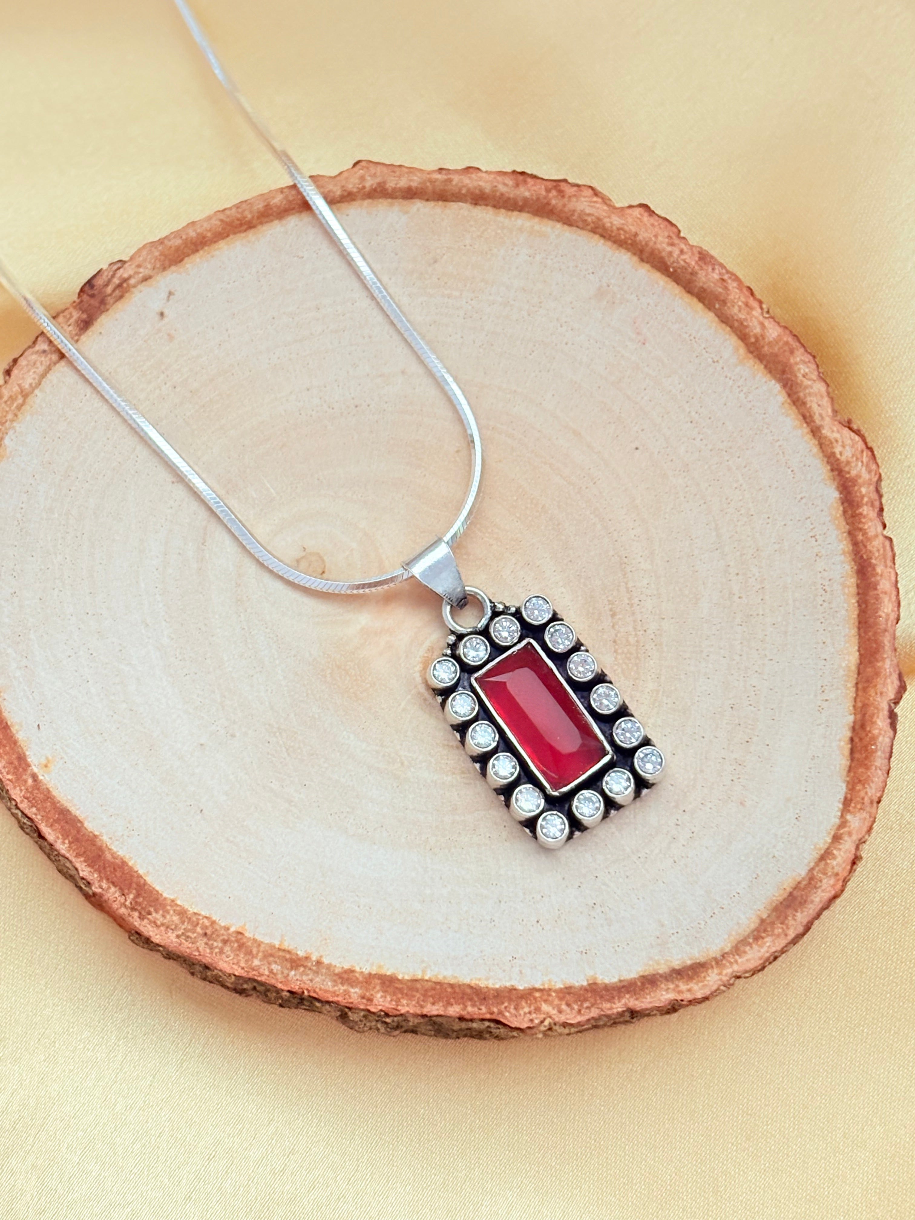 Crimson Halo Silver Pendant