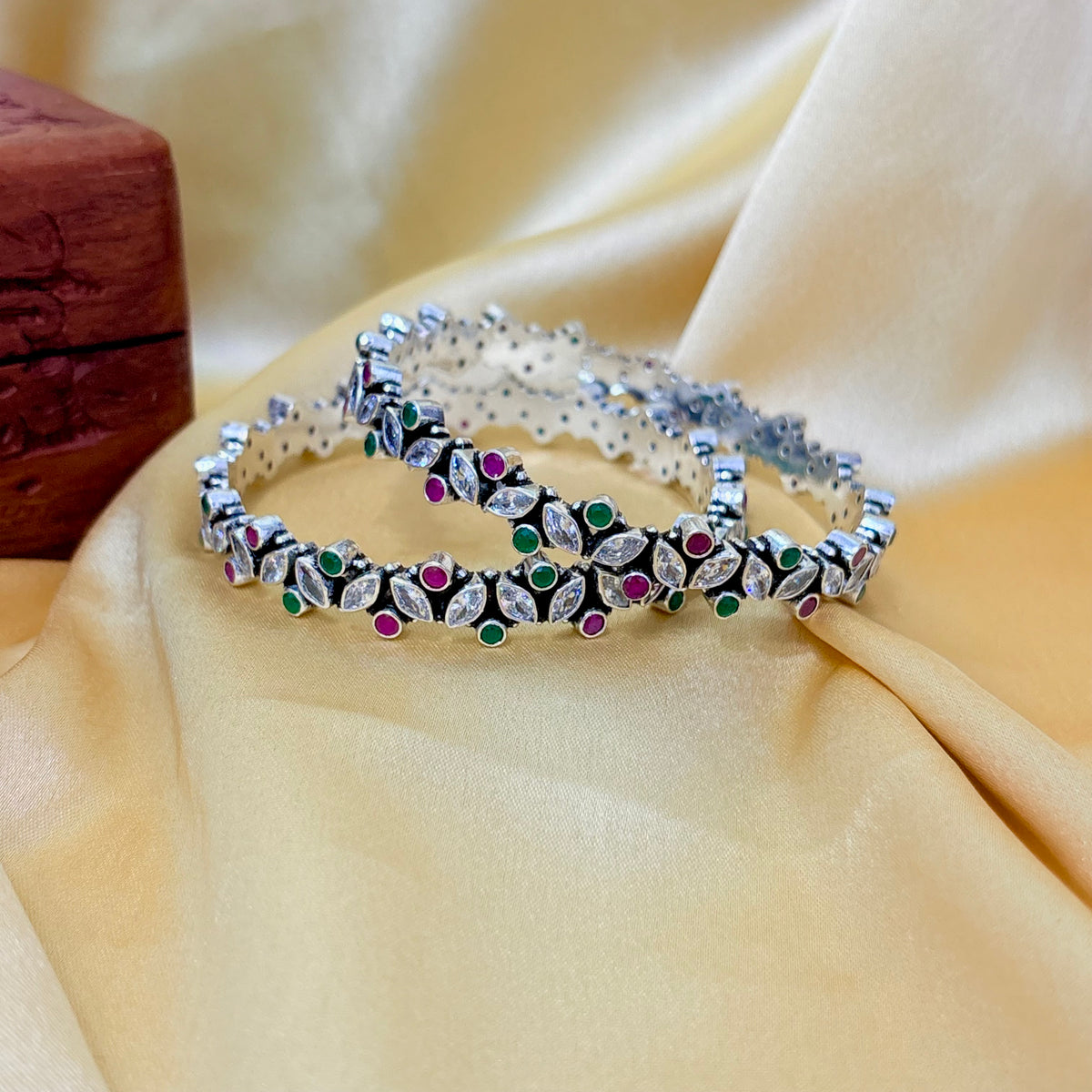 Marquise Multicolor Silver Bangle For Everyday