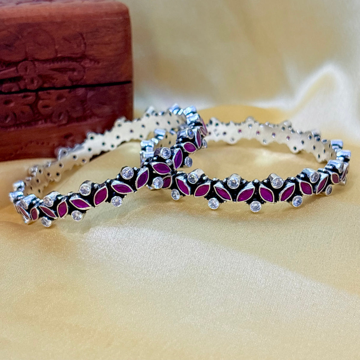 Ruby Marquise Silver Bangle For Everyday