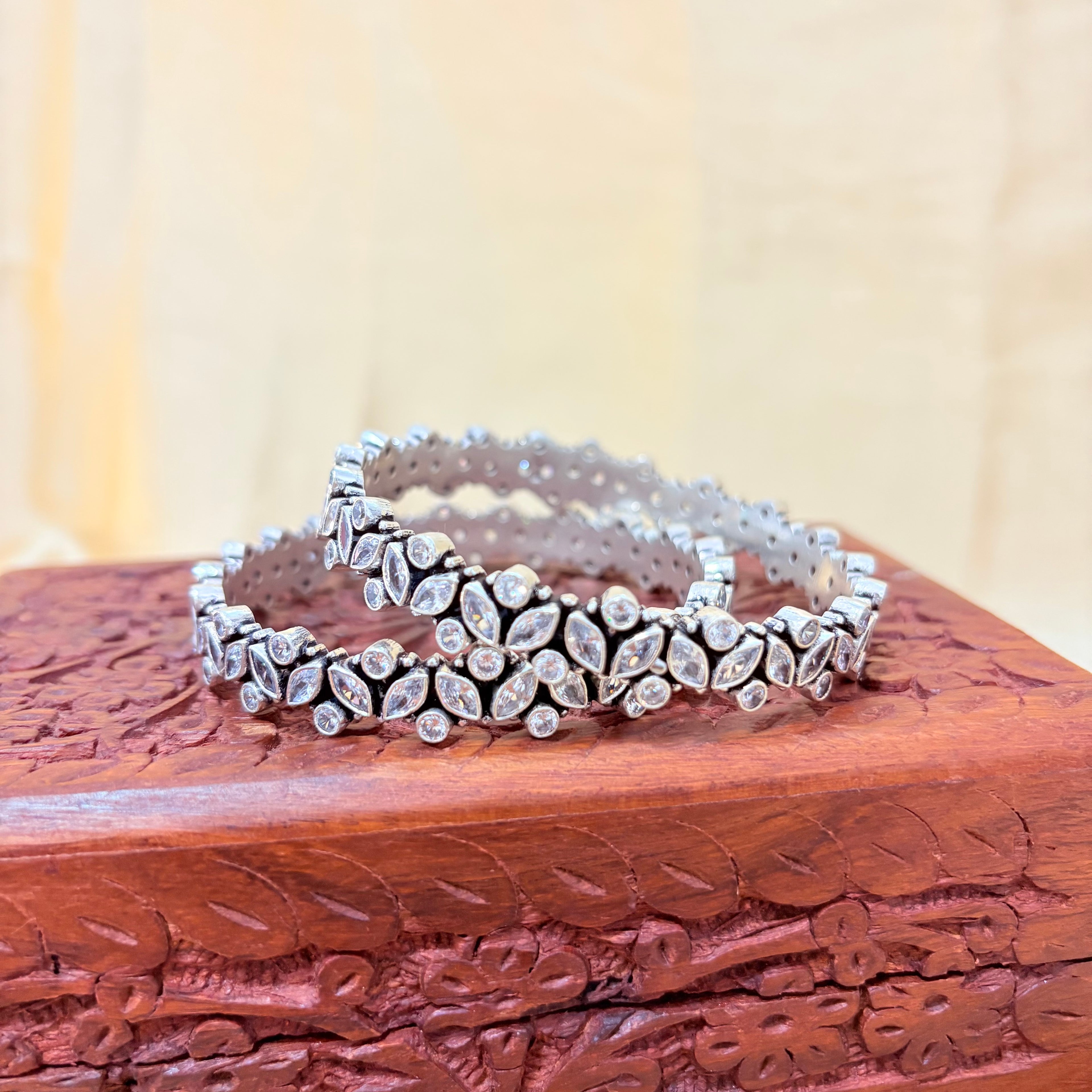 Shimmering Marquise Silver Bangle For Everyday