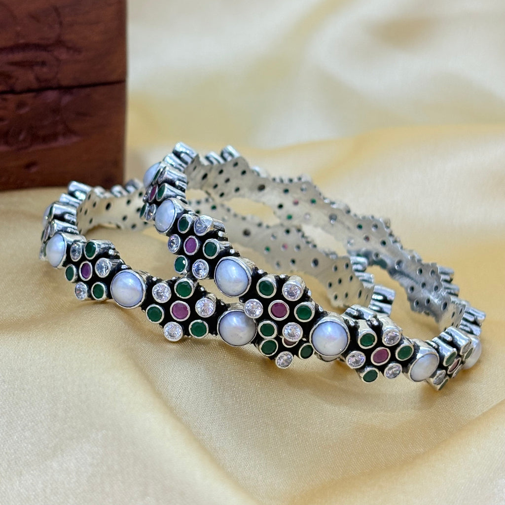 Royal Multi-Color Stone Silver Bangle