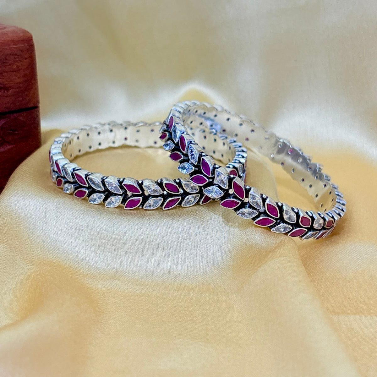 Silver Ruby Shimmering Marquise Bangle