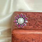 Pearl Ruby Blossom Silver Statement Ring