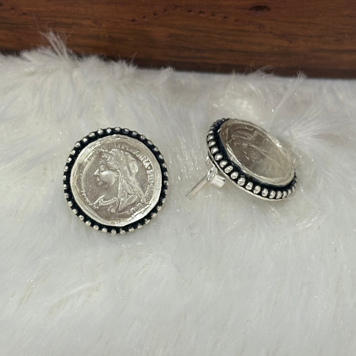 Rava Silver Coin Stud Earrings