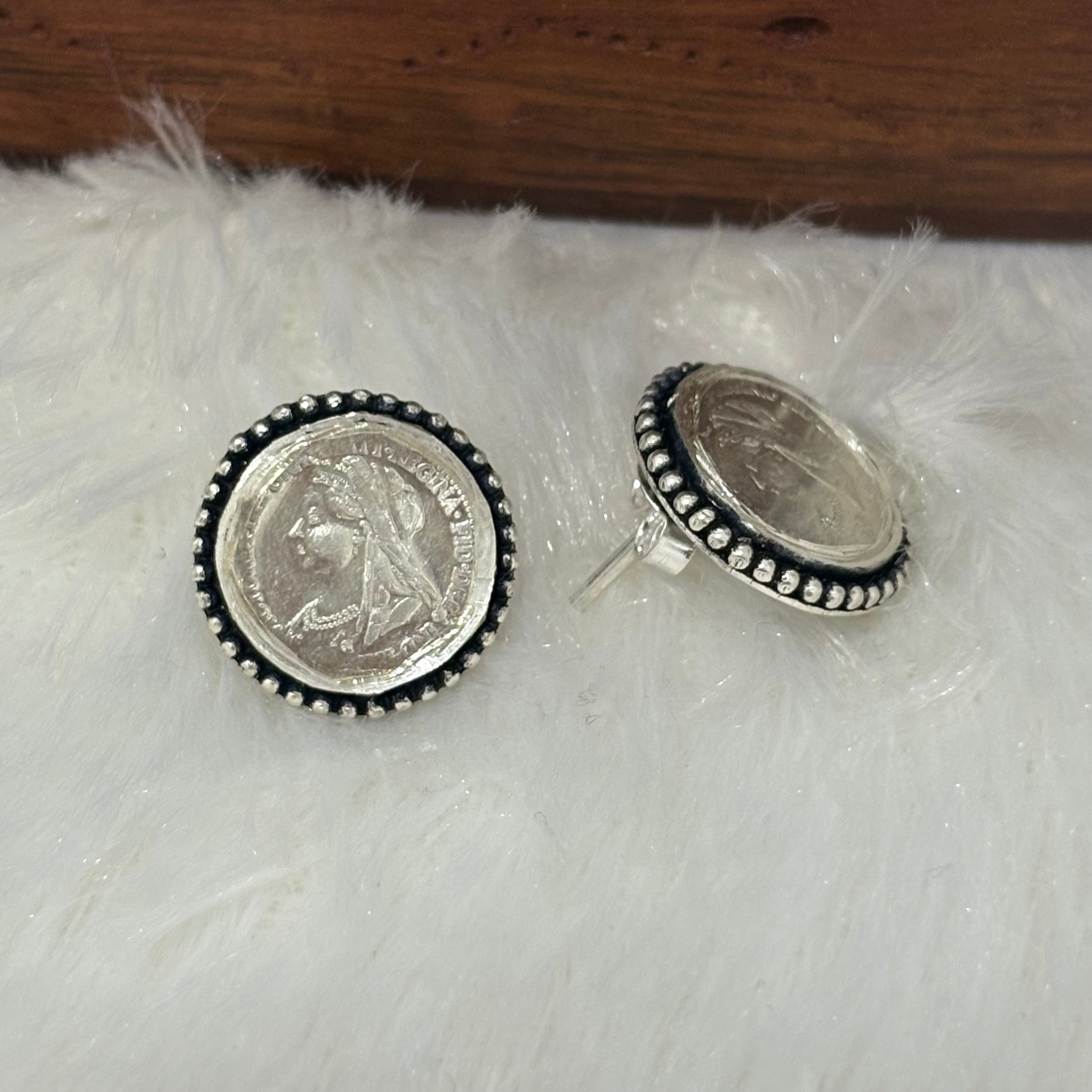 Rava Silver Coin Stud Earrings