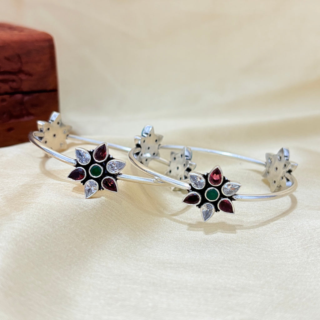 925 Silver Multicolor Floral Everyday Bangle