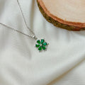 Emerald Bloom Flower Silver Pendant Necklace