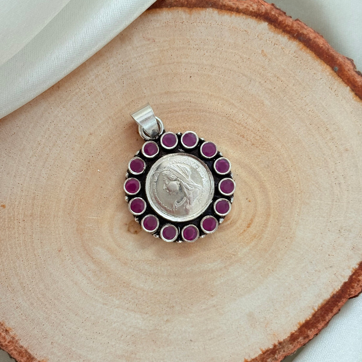 Ruby Silver Coin Silver Pendant