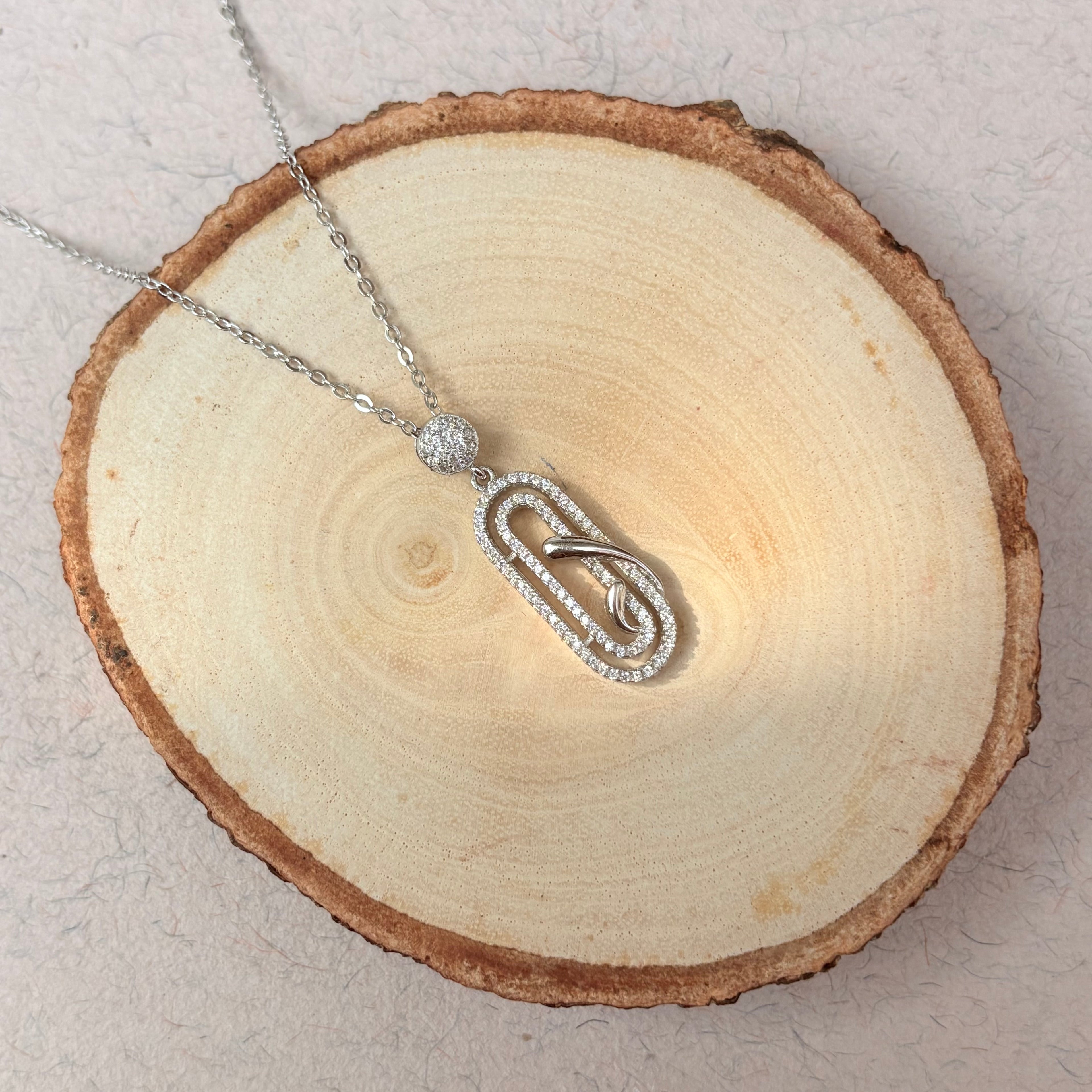 Silver Pavé Interlocking Oval Loop Charm Necklace